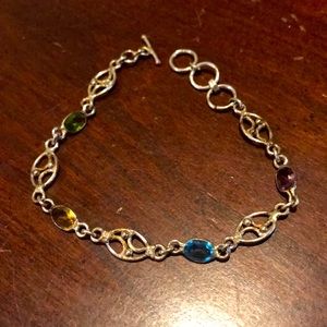 Sterling Multi-Gem Oval Dot Link Toggle Bracelet